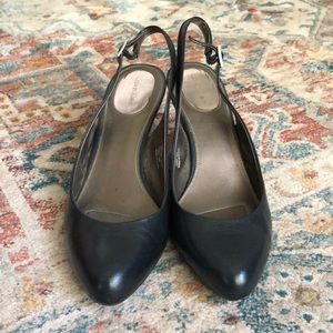 Calvin Klein Ashton Navy Leather Slingback Pumps Heels Size 8.5